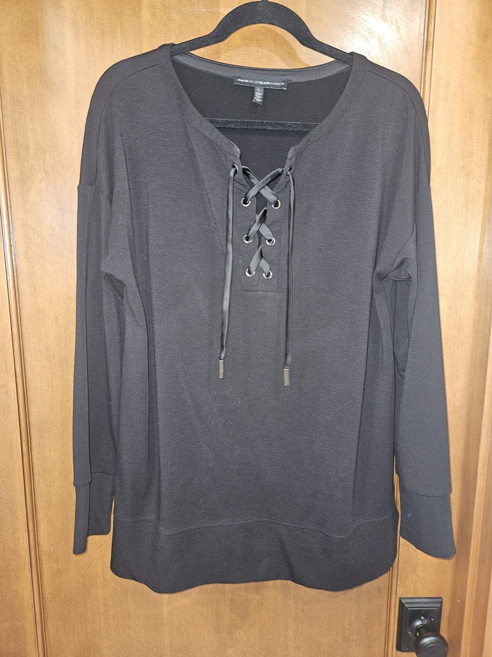 White House Black Market Black Lace-Up Pullover Sweatshirt